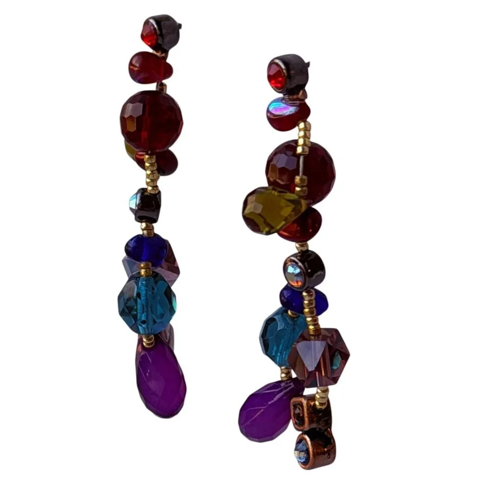 Vintage Chico’s Y2K Beaded Statement Earrings with Purple Red Blue Green Accents - Picture 4 of 8
